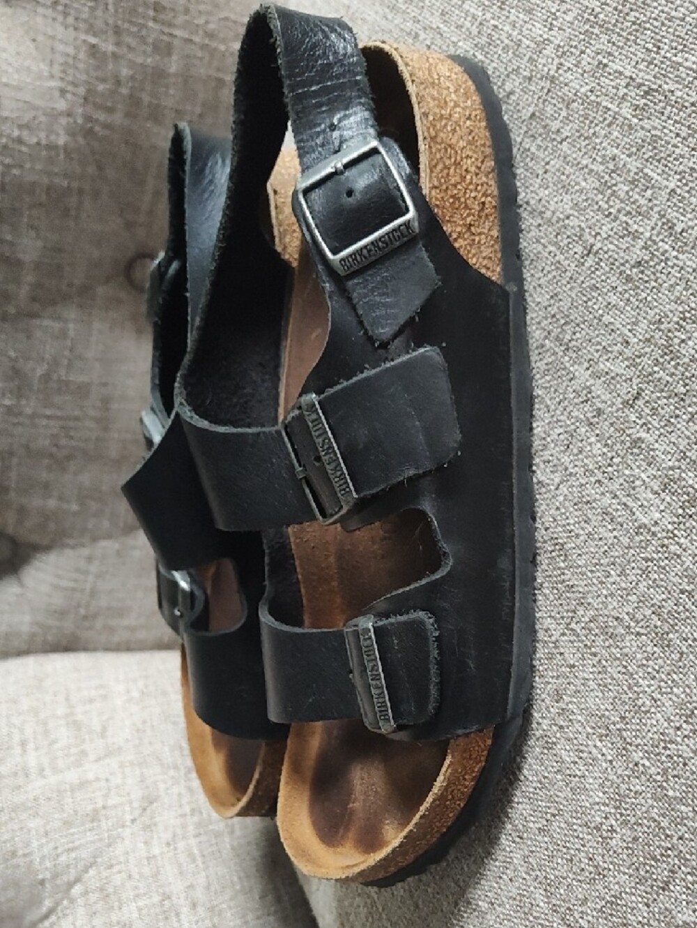Birkenstock Black Leather Adjustable Two-Strap Buckle Sandals With Back strap